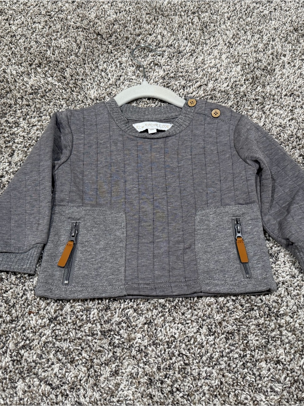 Rachel Zoe Gray Quilted Baby Sweatshirt/Pants with Button Shoulder